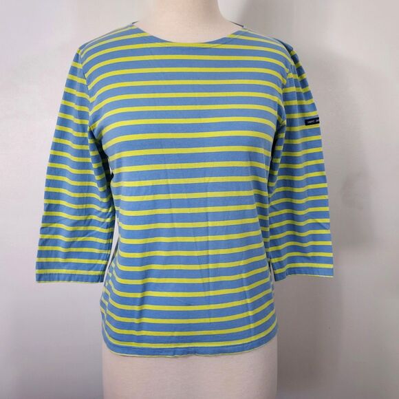 SAINT JAMES L'ATELIER Womens Size 10 Blue Yellow Nautical Striped Cotton Top - Picture 2 of 13